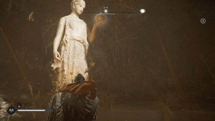 The mask is on the hand of the statue - Assassins Creed Valhalla: Roman artifact - Ledecestrescire secrets, locations - Ledecestrescire - Assassins Creed Valhalla Guide