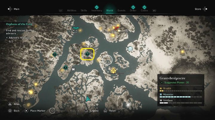 You will find Galinn near the small ruins on the marshes, in the place marked on the picture above - Assassins Creed Valhalla: Orphans of the Fens walkthrough - Grantebridgescire - Assassins Creed Valhalla Guide