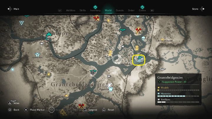 In the place marked in the picture above, you will meet a soldier who says strange things about the dark Elves and is looking for a way to the Wind-Blue - Assassins Creed Valhalla: Path to the Wind-Blue - walkthrough - Grantebridgescire - Assassins Creed Valhalla Guide
