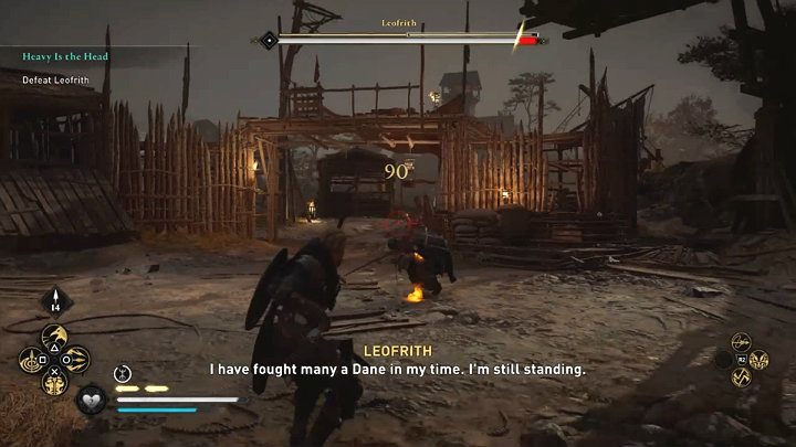 If you want, you can also attack from a distance with a bow and Leofrith won't be able to avoid the arrows - but he can dodge - Assassins Creed Valhalla: Heavy is the Head walkthrough - Ledecestrescire - Assassins Creed Valhalla Guide