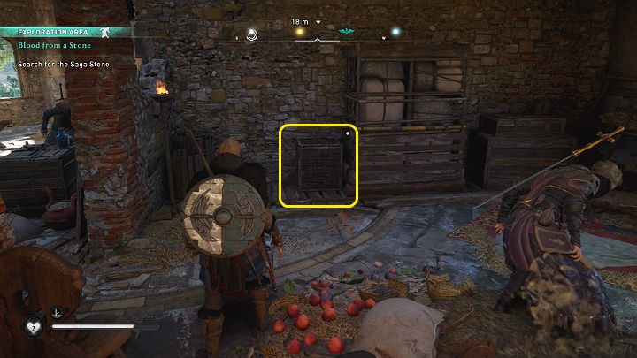 Destroy the smaller wooden chest on the left side and then move the shelf with the packages to enter the hidden room - Assassins Creed Valhalla: Blood from a Stone - walkthrough - Oxenefordscire - Assassins Creed Valhalla Guide