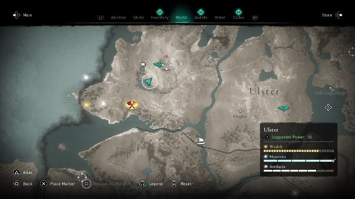 You will find the treasure next to Lake Eske - AC Valhalla Wrath of the Druids: Treasure Hoard Map - Ulster, secrets, locations - Ulster - Assassins Creed Valhalla Guide