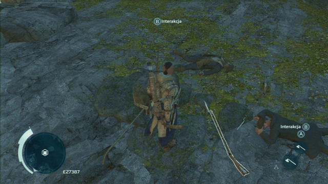Quickly defeat the men, approach the line hanging from the rock and press the interaction button to save Whittler - Lance - Homestead - Assassins Creed III - Game Guide and Walkthrough