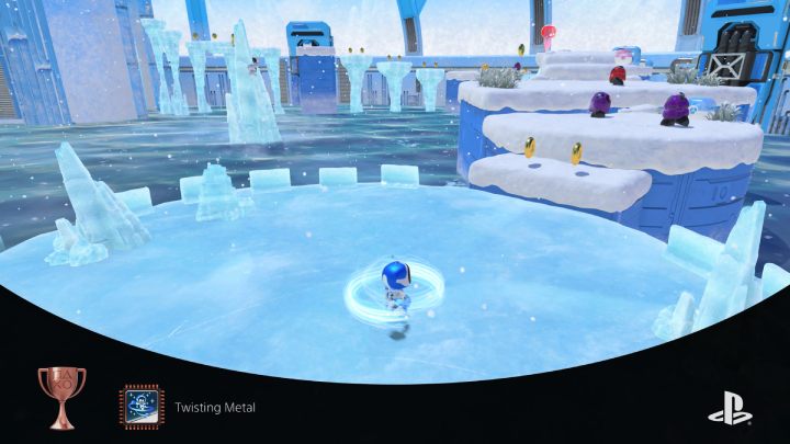 While skating on the circular ice rink, hold down the square to charge up the spinning attack - Astros Playroom: Trophies - Appendix - Astros Playroom Guide