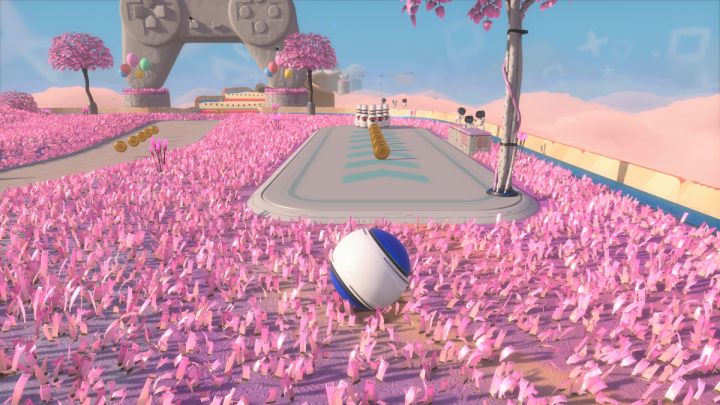 While wearing a baseball costume, hit all the bowling balls standing on the pink meadow at once - Astros Playroom: Trophies - Appendix - Astros Playroom Guide