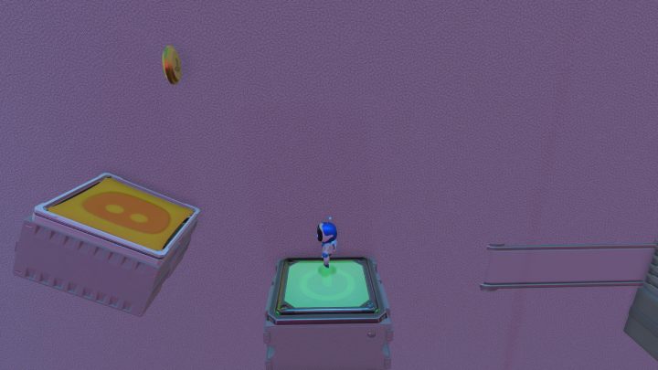 Springen Sie auf die Gleitblöcke und dann auf den Knopf, um das gelbe Trampolin freizulegen – Astros Playroom: CPU Plaza – Anleitung, Beschreibung der Komplettlösung – Komplettlösung – Astros Playroom Guide