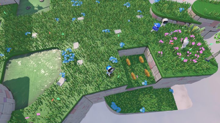 Jump down and land by a group of bots - Astros Playroom: Gusty Gateway - walkthrough - Meadow of Remembrance - Astros Playroom Guide