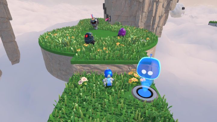 Jump back into the mud and go to the blue trampoline - Astros Playroom: Gusty Gateway - walkthrough - Meadow of Remembrance - Astros Playroom Guide