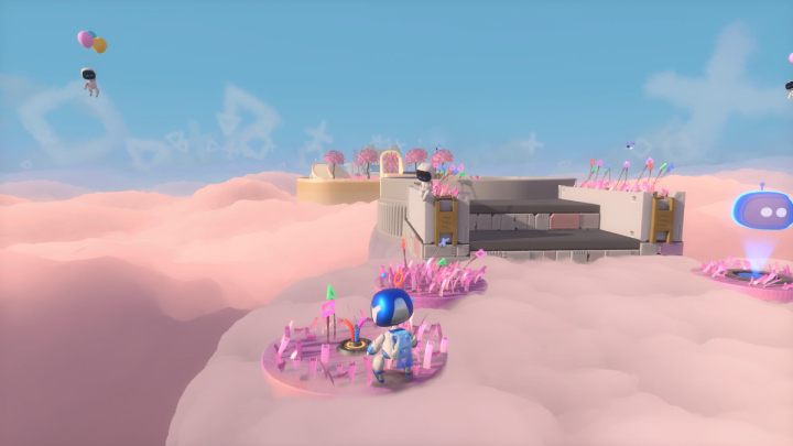 On the left side of the cloud, you will find protruding cables - Astros Playroom: Fastlane Fields - guide, walkthrough description - Memory Meadow - Astros Playroom Guide