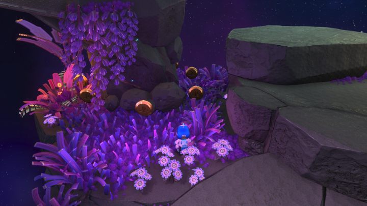 Stepping on the purple grass will cause coins to appear - Astros Playroom: Deep Dataspace - walkthrough - SSD Highway - Astros Playroom Guide
