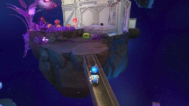 Head to the next rock by crossing the metal bridge and dispose of all the enemies - Astros Playroom: Deep Dataspace - walkthrough - SSD Highway - Astros Playroom Guide