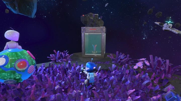 Go back down to the small island next to the silver trampolines where you found the third puzzle piece - Astros Playroom: Deep Dataspace - walkthrough - SSD Highway - Astros Playroom Guide