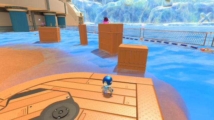 Jump on more canisters until you reach the last one - Astros Playroom: Bot Beach - walkthrough - Cooling sources - Astros Playroom Guide