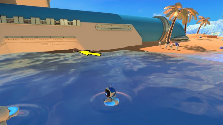 There are wires sticking out of the sand near the big blue pipe - Astros Playroom: Bot Beach - walkthrough - Cooling sources - Astros Playroom Guide