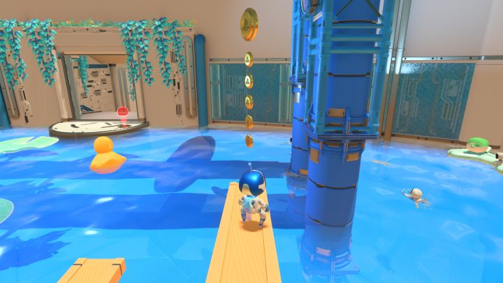 There are 3 trampolines on the other side of the pool - Astros Playroom: Bot Beach - walkthrough - Cooling sources - Astros Playroom Guide