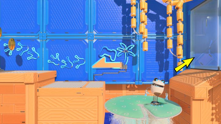 Folgen Sie den Seerosenblättern, die auf dem Wasser nach rechts schwimmen. Das letzte Seerosenblatt wird Sie hochheben – Astros Playroom: Springy Spa – Komplettlösung – Kühlquellen – Astros Playroom Guide