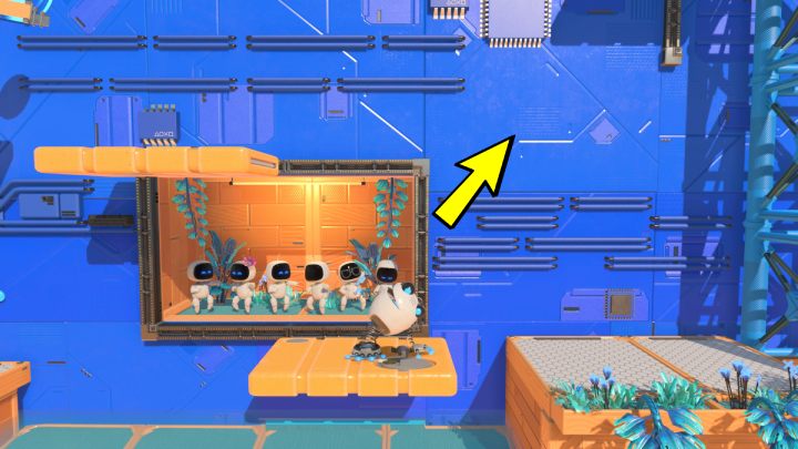 Springen Sie auf die Holzplattform und warten Sie, bis sie sich nach rechts und dann nach oben bewegt – Astros Playroom: Springy Spa – Komplettlösung – Kühlquellen – Astros Playroom Guide