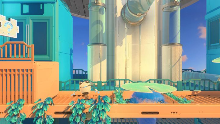 Jump on the water lily, which will take you to the top floor - Astros Playroom: Hotel Hopalot - walkthrough - Cooling Springs - Astros Playroom Guide