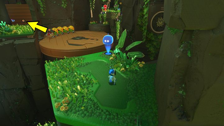 Springen Sie auf eine Holzplattform hinter dem Kontrollpunkt und töten Sie die im Kreis laufenden Feinde – Astros Playroom: Renderforest – Komplettlösung – GPU Jungle – Astros Playroom Guide