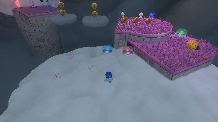 Get rid of the enemies in front of you and smash the containers with coins - Astros Playroom: Electrocloud - walkthrough - Memory Meadow - Astros Playroom Guide