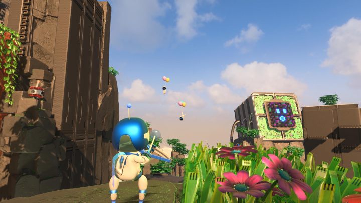 Sie können auch einige Münzen erhalten, indem Sie die Bots mit Luftballons abschießen – Astros Playroom: Raytrace Ruins – Komplettlösung – GPU Jungle – Astros Playroom Guide
