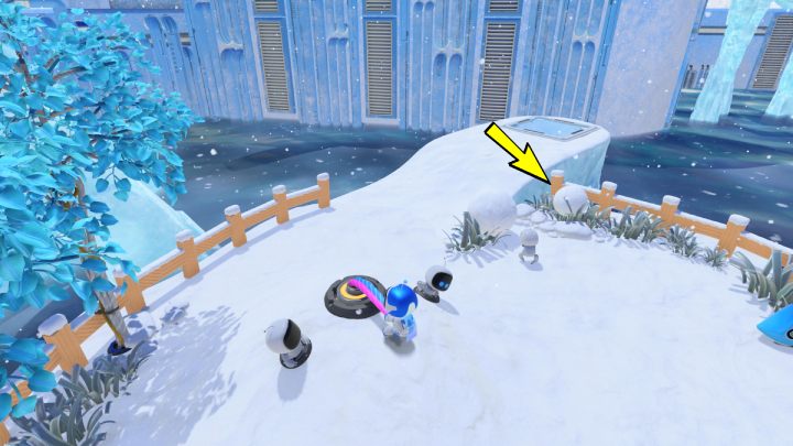 Auf einer kleinen verschneiten Insel werden Sie einen Bot bemerken, der einen Schneemann steckt – Astros Playroom: Trophäenliste – Anhang – Astros Playroom Guide