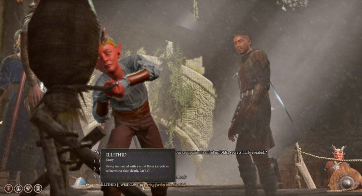 During your first encounter with Wyll, you can use the hero's "special power" to pass the Illithid persuasion skillcheck and see his mind - Baldurs Gate 3: Playable characters - list - Team - Baldurs Gate 3 Guide, Walkthrough