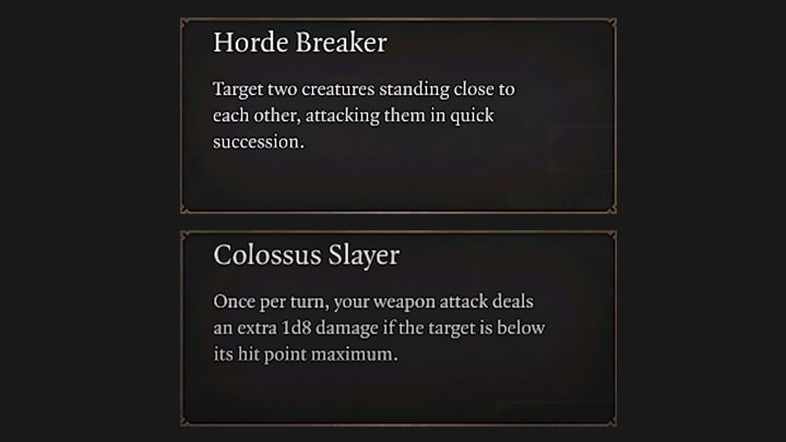 Although the description of the Colossus Slayer skill in Baldurs Gate 3 Early Access suggests that the target must have fewer health points than its maximum, in practice, the passive skill is enabled during each attack in a given round - on all targets, regardless of their health level - Baldurs Gate 3: Ranger - ready build - Ranger - Baldurs Gate 3 Guide, Walkthrough