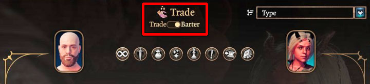 When you open the trade window, you will always see a switch at the top of the screen - we marked it in the picture - Baldurs Gate 3: Merchants guide & tips - Basics - Baldurs Gate 3 Guide, Walkthrough