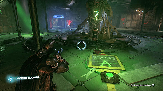 Stop the arrow at the plate with a letter A on it - Riddler trophies in the Panessa Studios (1-10) | Collectibles - Pannesa Film Studios - Collectibles - Pannesa Film Studios - Batman: Arkham Knight Game Guide & Walkthrough