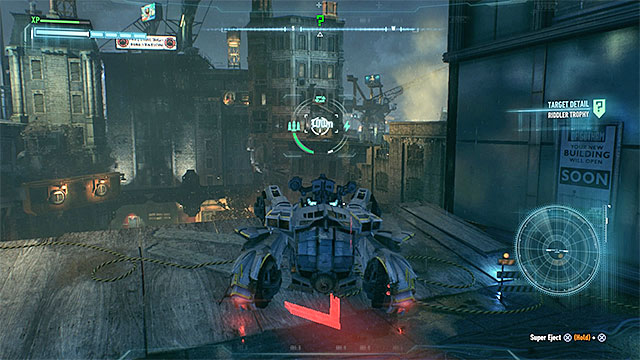 Destroy the weakened wall from distance with the use of Batmobile - Riddler trophies on Founders Island (17-33) | Collectibles - Founders Island - Collectibles - Founders Island - Batman: Arkham Knight Game Guide & Walkthrough