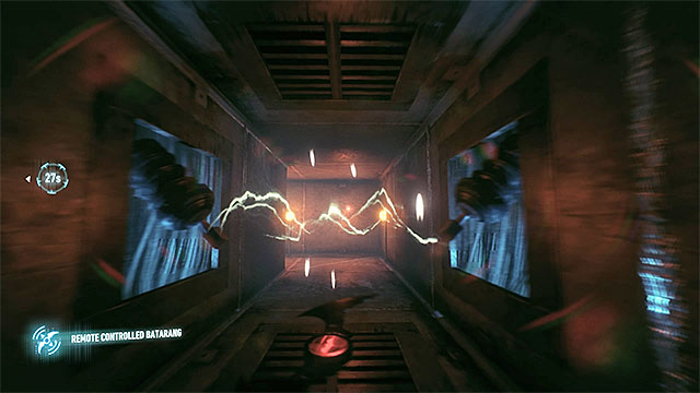 After you throw the batarang for the second time, you need to fly it into the electrical discharges in the shaft - Riddler trophies in the Arkham Knight HQ (11-21) | Collectibles - Arkham Knight HQ - Collectibles - Arkham Knight HQ - Batman: Arkham Knight Game Guide & Walkthrough