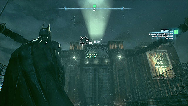Pull yourself up, above the Ace Chemicals main gate. - Rendezvous with Gordon at the ACE Chemicals Plant | Main story - Main story - Batman: Arkham Knight Game Guide & Walkthrough