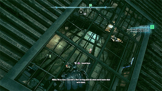 The mechanism that controls the gate is located close to it, in a room with several enemies inside. - Open the main ACE Chemicals gate | Main story - Main story - Batman: Arkham Knight Game Guide & Walkthrough