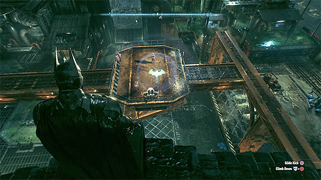 Attack the enemies standing on the platform from above. - Rescue the missing ACE Chemicals workers (continued) | Main story - Main story - Batman: Arkham Knight Game Guide & Walkthrough