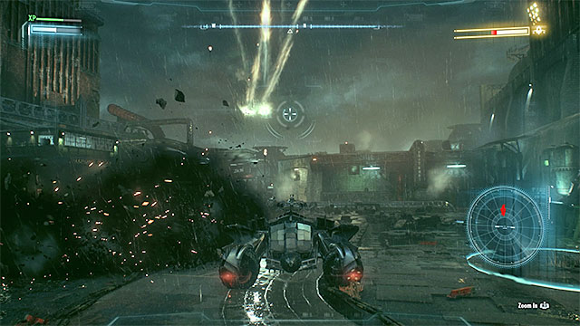Attack the flying machine and avoid being hit. - Destroy Arkham Knights flying machine | Main story - Main story - Batman: Arkham Knight Game Guide & Walkthrough