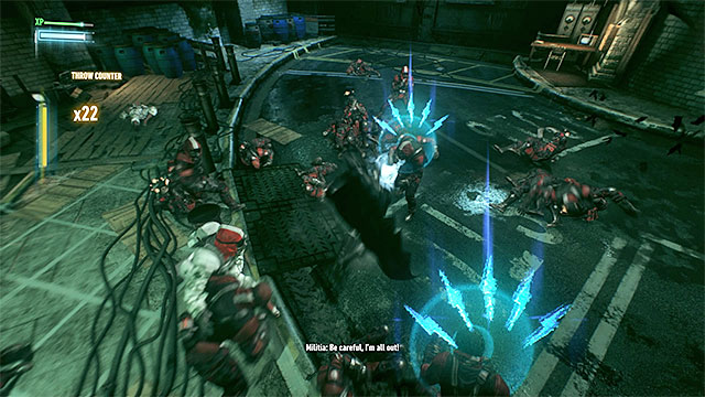 Neutralizing a large group of enemies is not so difficult. - Stop Scarecrow from blowing up ACE Chemicals | Main story - Main story - Batman: Arkham Knight Game Guide & Walkthrough