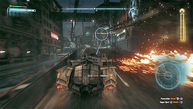 Eject Batman as soon as he gets sufficiently close to the Firefly (only after he runs out of fuel!) - Firefly | Boss fights - Boss fights - Batman: Arkham Knight Game Guide & Walkthrough