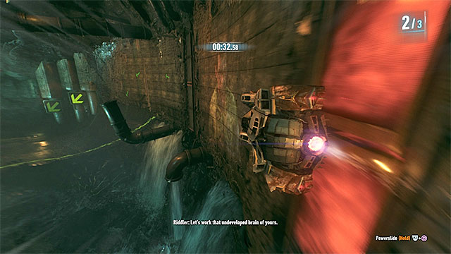 Lower the obstacle before you take another wall-drive - First Riddler trial - Riddles and challenges - Batman: Arkham Knight Game Guide & Walkthrough