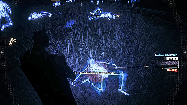 Locate the unconscious leader and search him - Fourth Riddler trial - Riddles and challenges - Batman: Arkham Knight Game Guide & Walkthrough