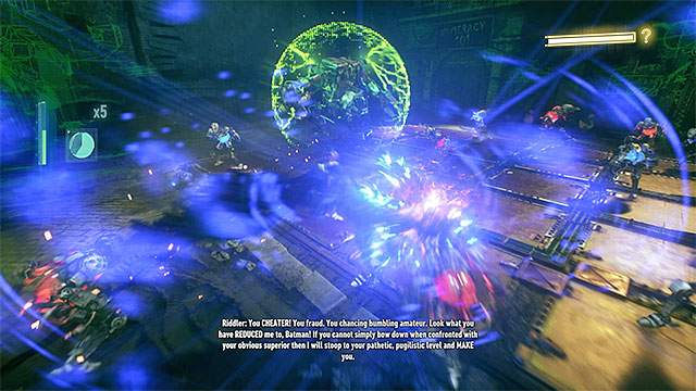 Steer clear of the Riddlers machine and attack his henchmen - Tenth Riddler trial - Riddles and challenges - Batman: Arkham Knight Game Guide & Walkthrough