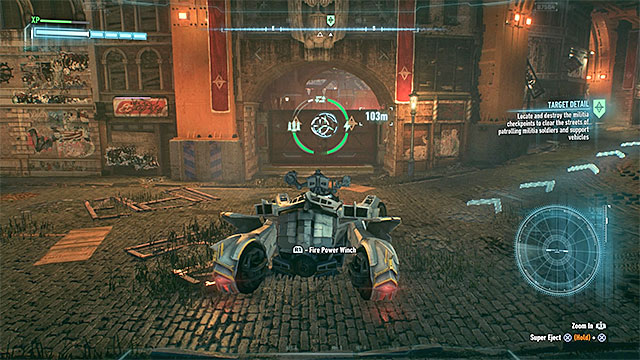 Point 4 - In addition to the enemies fully equipped with weapons, defense turrets can be found on the checkpoint territory - Own the Roads | Side missions (Most Wanted) - Side missions (Most Wanted) - Batman: Arkham Knight Game Guide & Walkthrough