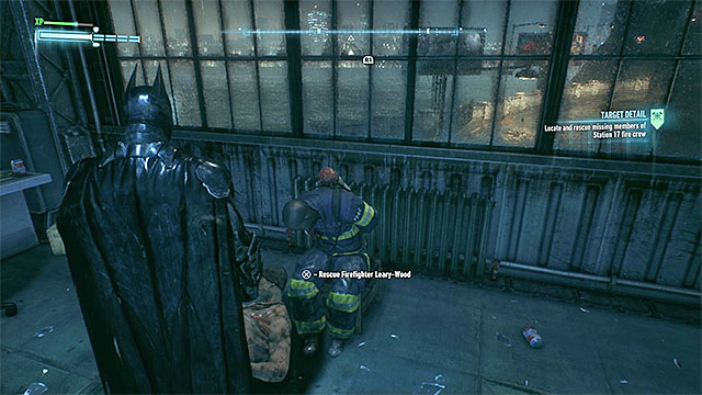 An example fireman - you can free him only after taking care of nearby bandits - The Line of Duty | Side missions (Most Wanted) - Side missions (Most Wanted) - Batman: Arkham Knight Game Guide & Walkthrough
