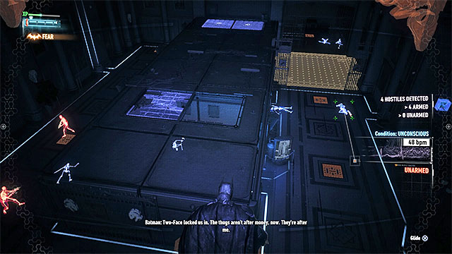 Get rid of the rest of the enemies (without a rush) by using detective mode - Two-Faced Bandit | Side missions (Most Wanted) - Side missions (Most Wanted) - Batman: Arkham Knight Game Guide & Walkthrough
