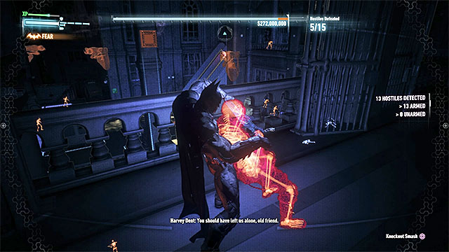 Quickly eliminate next enemies, as in a limited amount of time you need to eliminate 15 of them - Two-Faced Bandit | Side missions (Most Wanted) - Side missions (Most Wanted) - Batman: Arkham Knight Game Guide & Walkthrough