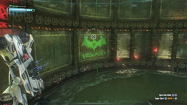 You can climb down the wall, to the very bottom, only if you have earlier moved the metal panels - Seventh Riddler trial | Batman Arkham Knight - Riddlers Revenge - Batman: Arkham Knight Game Guide & Walkthrough