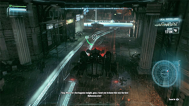 After you use the scanner, you will see the vehicle tracks on the road. - Track the Arkham Knights vehicle using the Forensics Scanner | Main story - Main story - Batman: Arkham Knight Game Guide & Walkthrough
