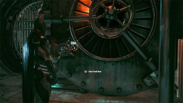 Close the door to the vault before you detonate the weapons cache. - Destroy Penguins weapon cache | Main story - Main story - Batman: Arkham Knight Game Guide & Walkthrough