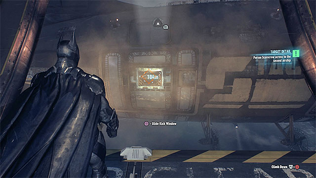 Glide toward the glass wall of the second airship - Infiltrate the second airship | Main story - Main story - Batman: Arkham Knight Game Guide & Walkthrough
