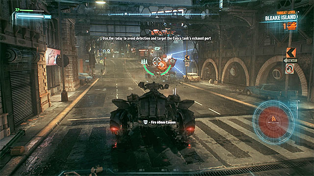 Return to the Batmobile and carefully approach the Cobra tank - Destroy the Cobra tank | Main story - Main story - Batman: Arkham Knight Game Guide & Walkthrough